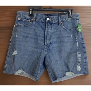 NWT GAP Women Jean Shorts 14/32 Button Fly Distressed Denim Cheeky Midi High